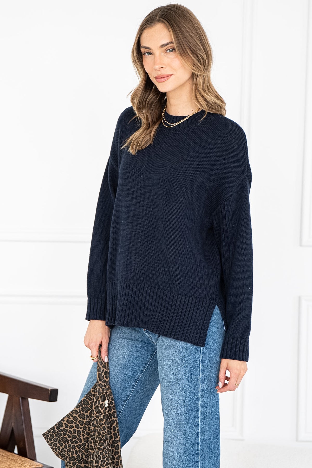 HELIX COTTON SWEATER IN NAVY