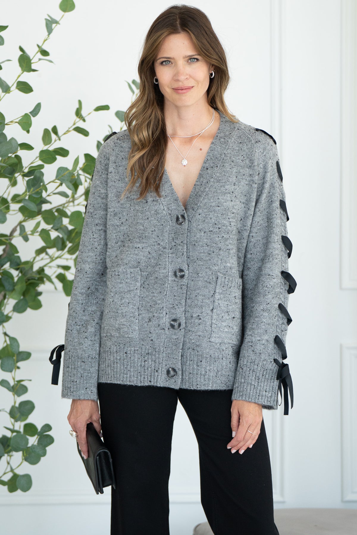 SHYLA RIBBON SLEEVE CARDIGAN