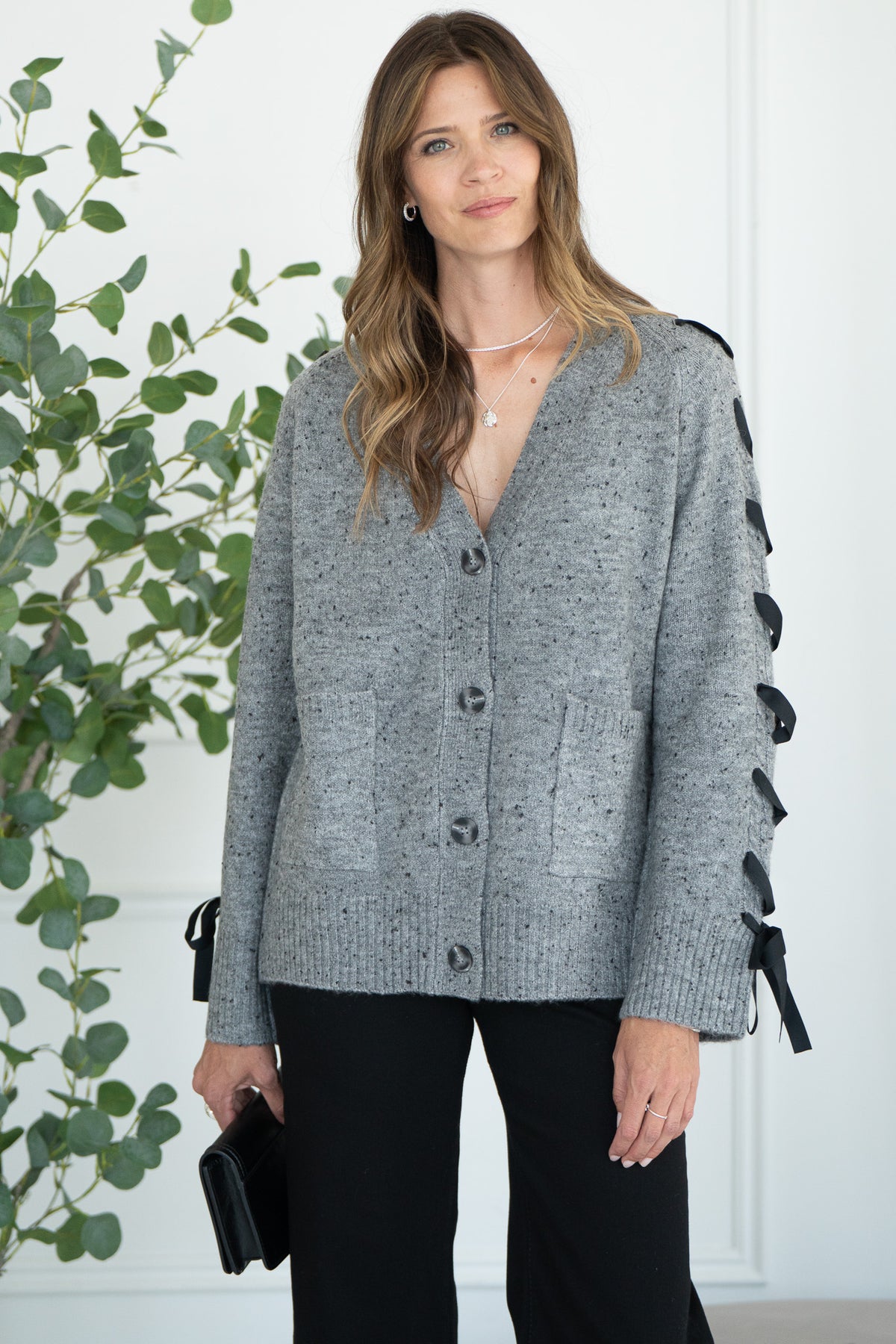 SHYLA RIBBON SLEEVE CARDIGAN