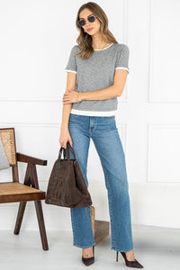 MUSE DOUBLE LAYERED KNIT TEE IN GREY