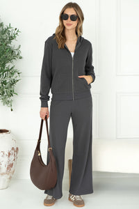 MARIS WAFFLE ZIP UP HOODY IN CHARCOAL GREY