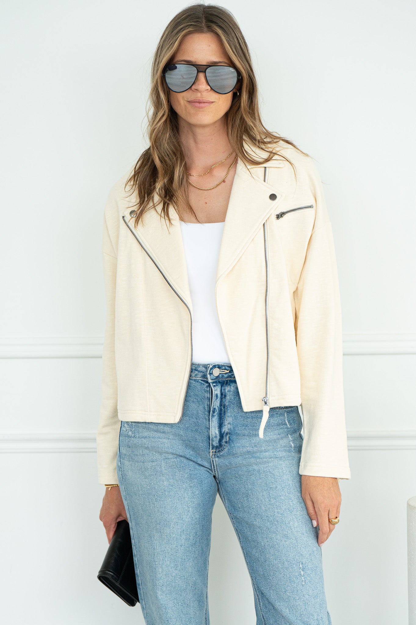 Cream suede outlet biker jacket