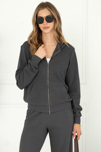 MARIS WAFFLE ZIP UP HOODY IN CHARCOAL GREY