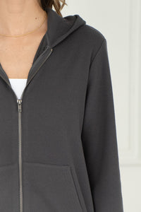 MARIS WAFFLE ZIP UP HOODY IN CHARCOAL GREY