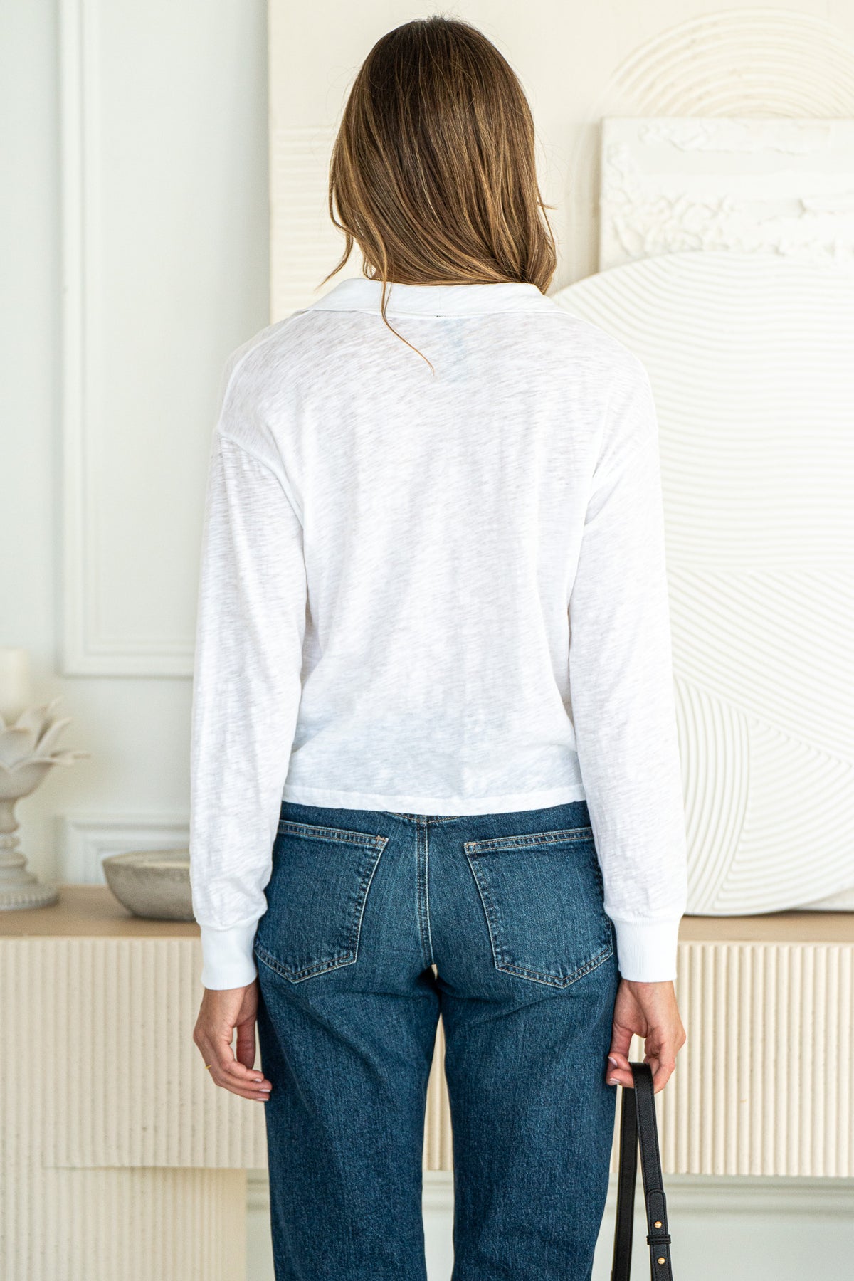 RUMI COTTON COLLAR L/S TEE-WH