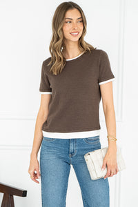 MUSE DOUBLE LAYERED KNIT TEE IN BROWN
