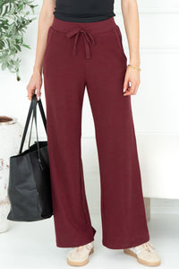 TALIA WAFFLE PANTS IN BURGUNDY