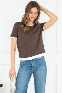 MUSE DOUBLE LAYERED KNIT TEE IN BROWN