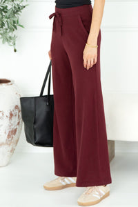 TALIA WAFFLE PANTS IN BURGUNDY
