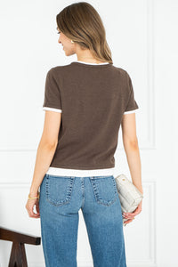 MUSE DOUBLE LAYERED KNIT TEE IN BROWN