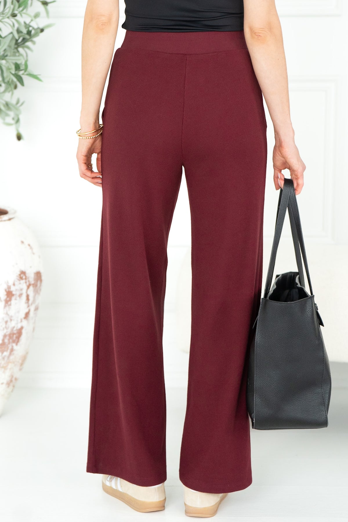 TALIA WAFFLE PANTS IN BURGUNDY