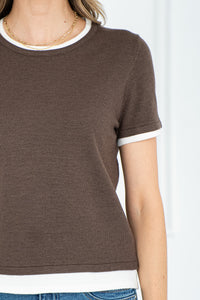 MUSE DOUBLE LAYERED KNIT TEE IN BROWN