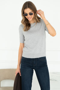 SANDY KNIT TEE IN LIGHT GREY