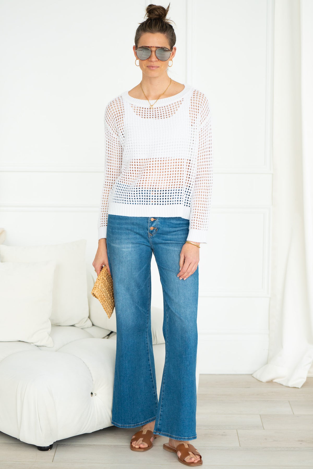 ORSON OPEN KNIT SWEATER-WH