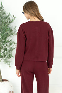 TALIA WAFFLE HENLEY IN BURGUNDY