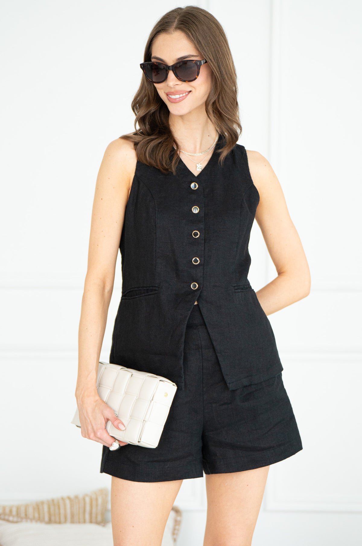 IVY LINEN VEST-BK