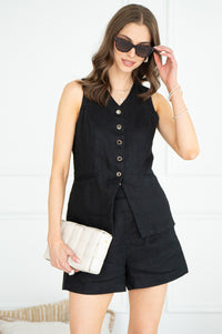 IVY LINEN VEST-BK