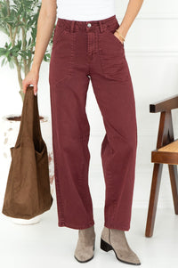 SHILOH SOFT CURVE TWILL PANTS IN BURGUNDY