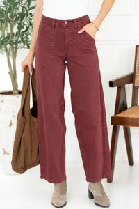 SHILOH SOFT CURVE TWILL PANTS IN BURGUNDY