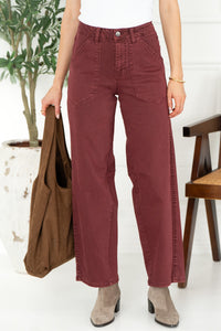 SHILOH SOFT CURVE TWILL PANTS IN BURGUNDY