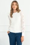 COTTON SWEATER WITH EYELET SLEEVES