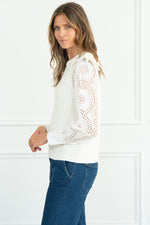 COTTON SWEATER WITH EYELET SLEEVES