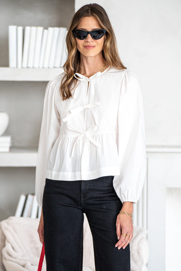 RYAN POPLIN BOW TIE BLOUSE-WH