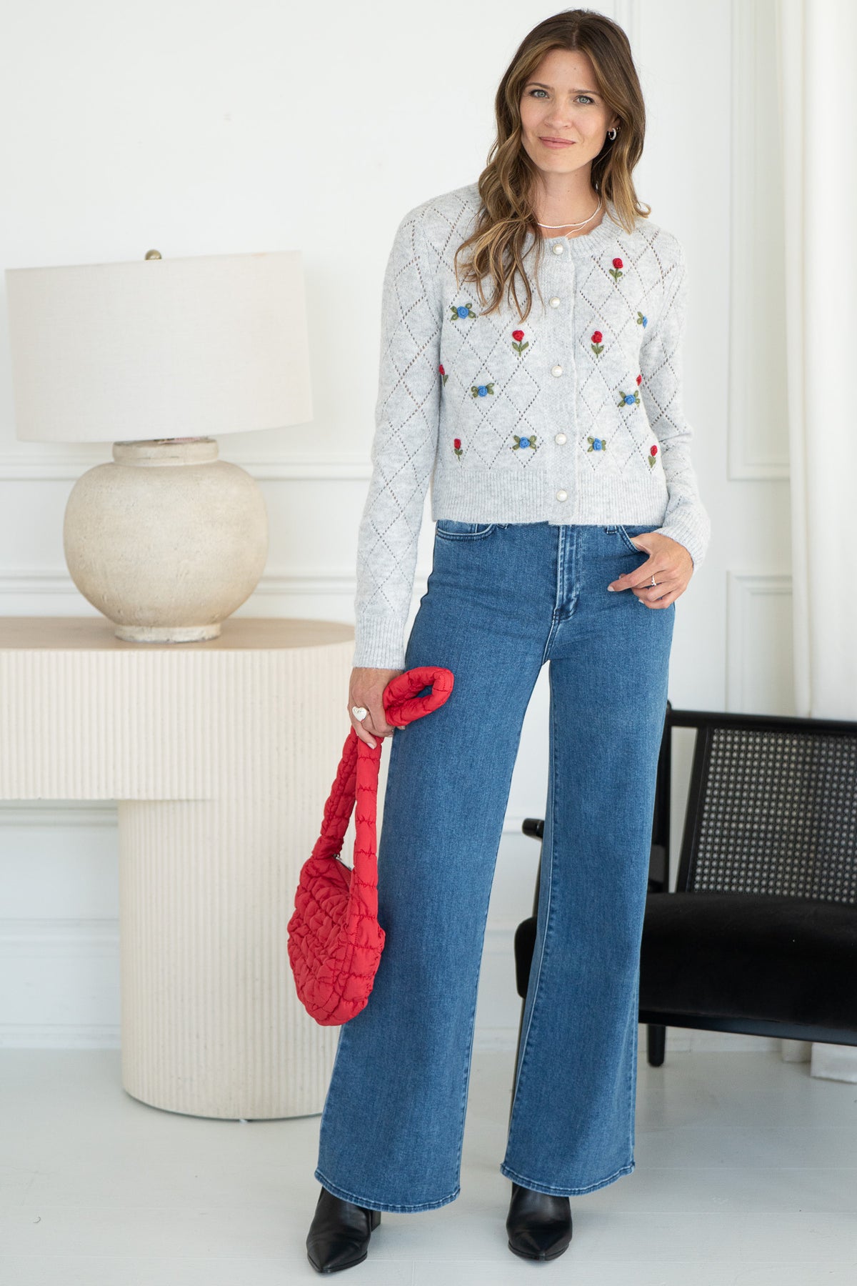 LACEY FLORAL AND PEARL CARDIGAN
