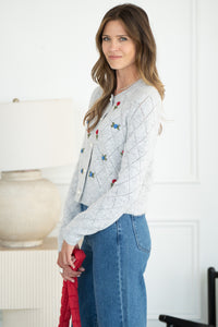 LACEY FLORAL AND PEARL CARDIGAN