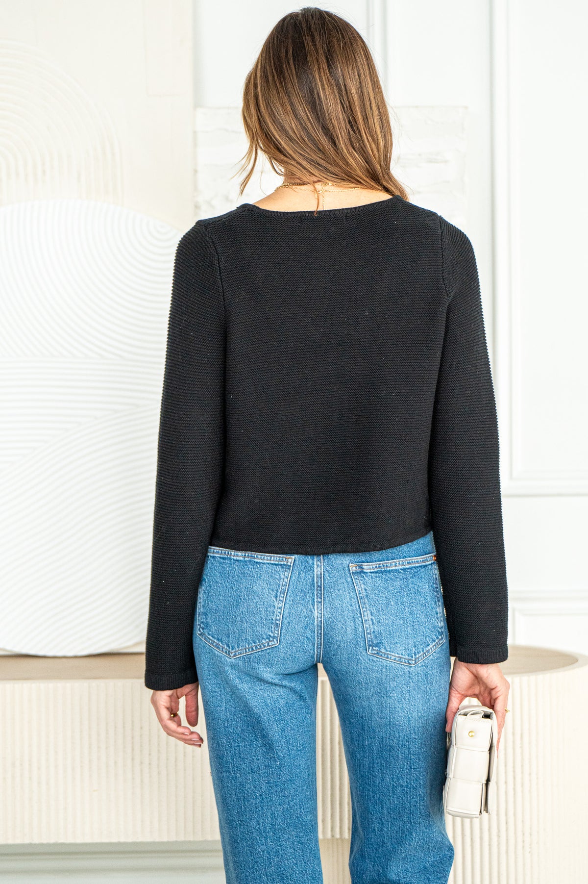 COTTON TIE FRONT SWEATER-BK