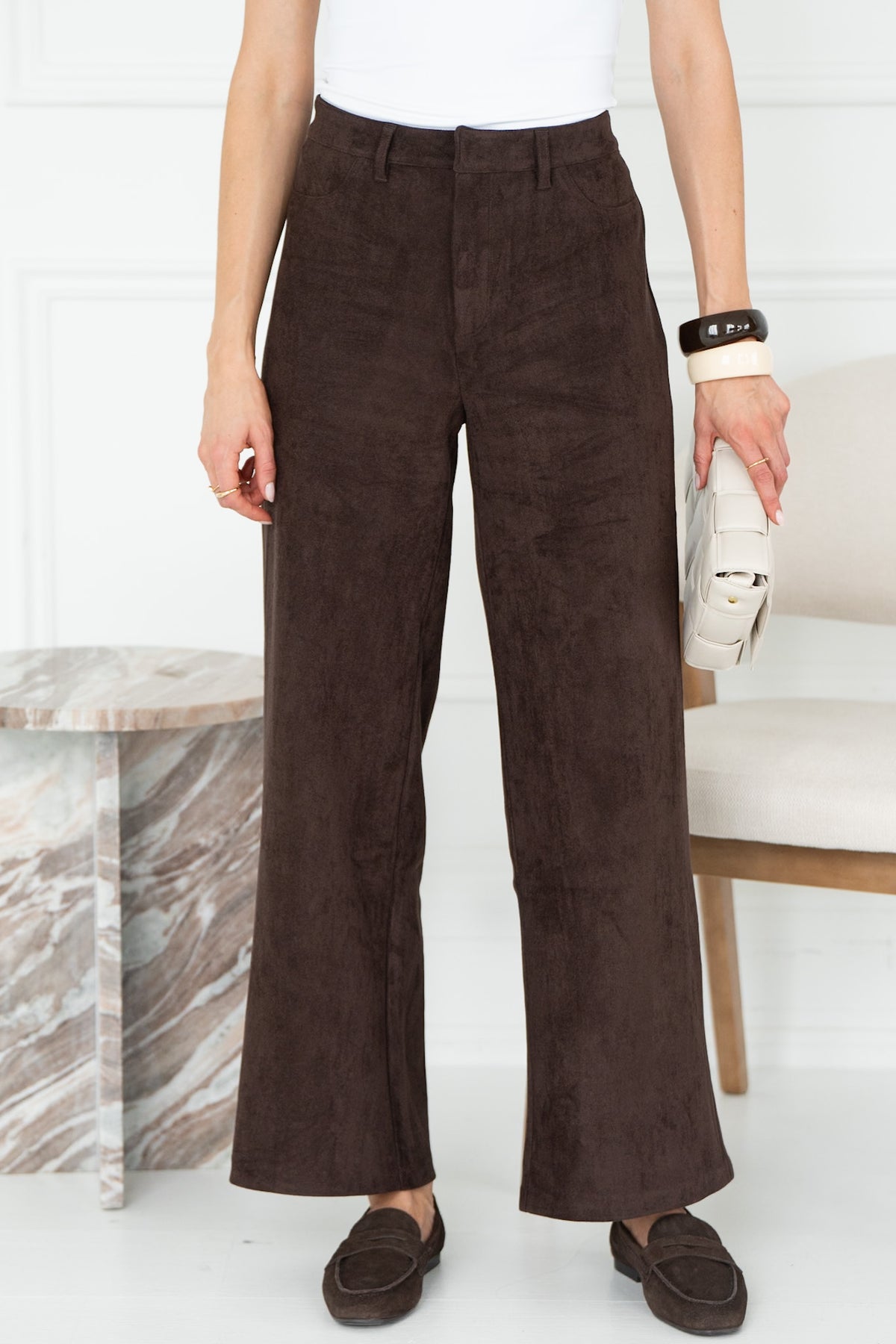 ALARA SUEDE STRAIGHT LEG PANTS