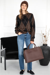 ARGYLE CREW PULLOVER IN ESPRESSO