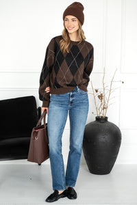 ARGYLE CREW PULLOVER IN ESPRESSO