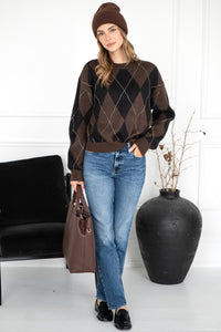 ARGYLE CREW PULLOVER IN ESPRESSO