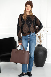 ARGYLE CREW PULLOVER IN ESPRESSO