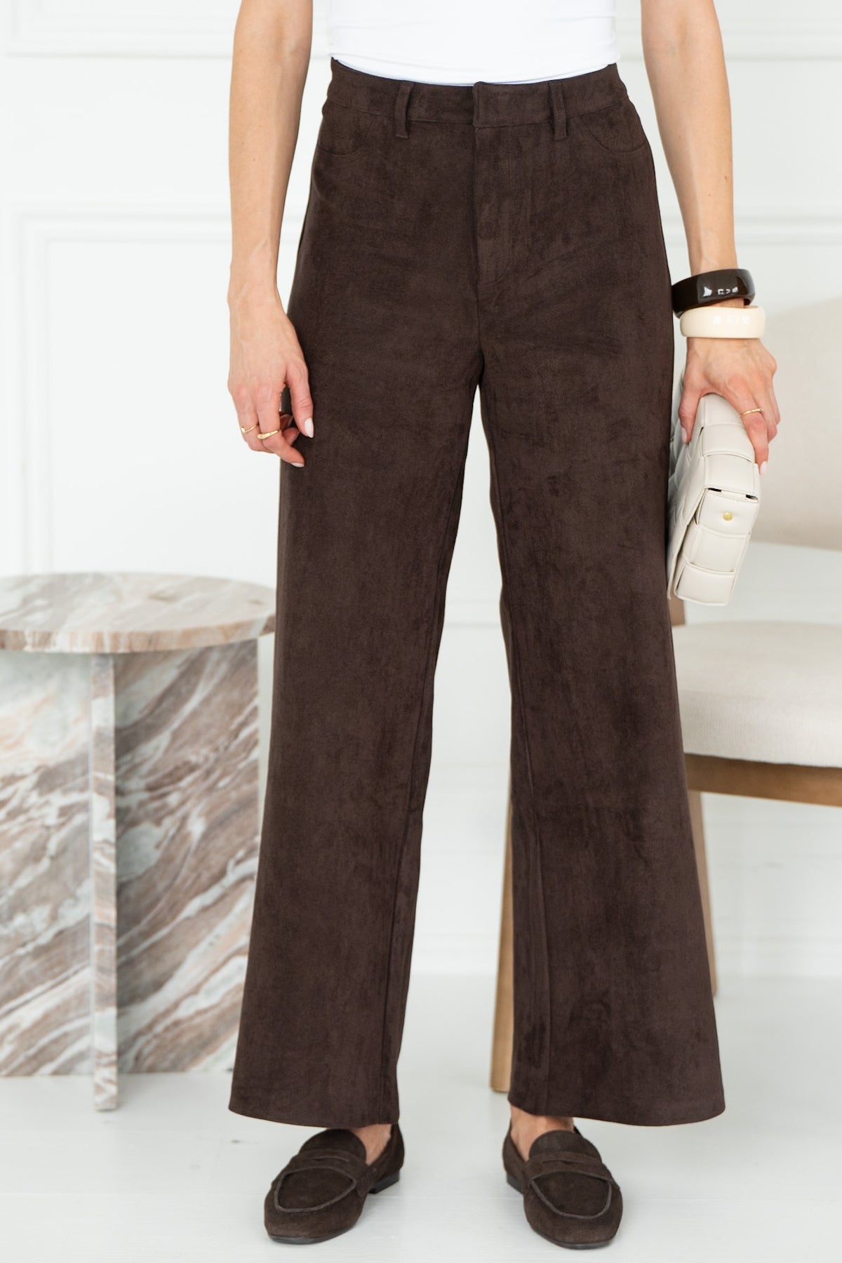 ALARA SUEDE STRAIGHT LEG PANTS