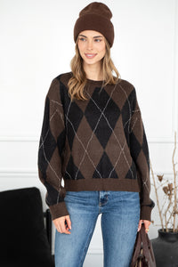 ARGYLE CREW PULLOVER IN ESPRESSO