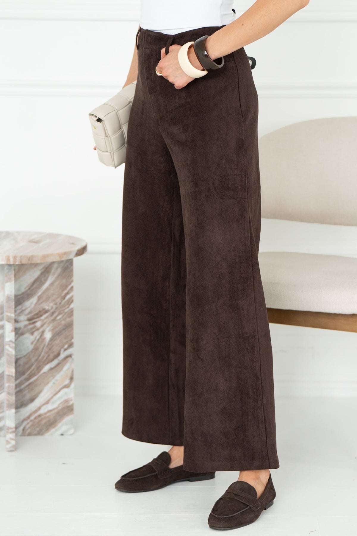 ALARA SUEDE STRAIGHT LEG PANTS