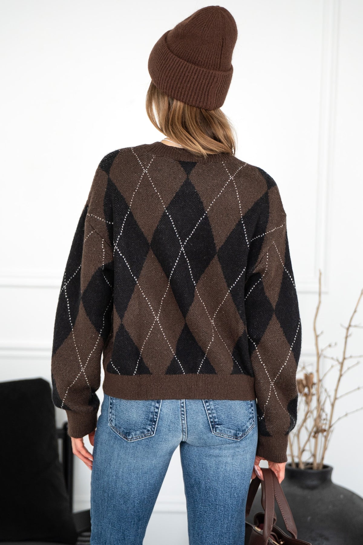 ARGYLE CREW PULLOVER IN ESPRESSO