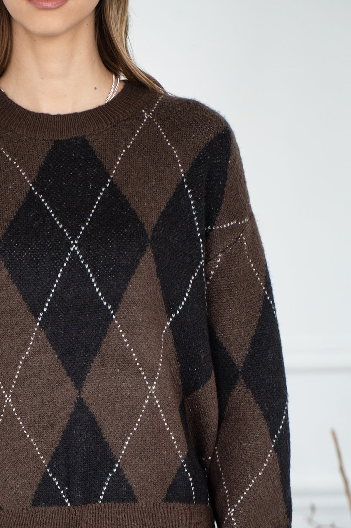 ARGYLE CREW PULLOVER IN ESPRESSO