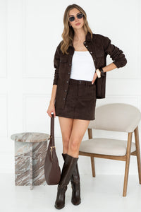 NERISSA FAUX SUEDE BUTTON UP