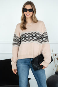 ARGYLE CREW PULLOVER IN HAZELNUT