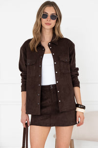 NERISSA FAUX SUEDE BUTTON UP
