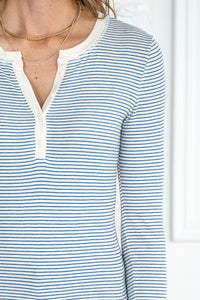 SCARLETT STRIPE RIB HENLEY-SS