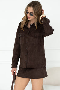 NERISSA FAUX SUEDE BUTTON UP