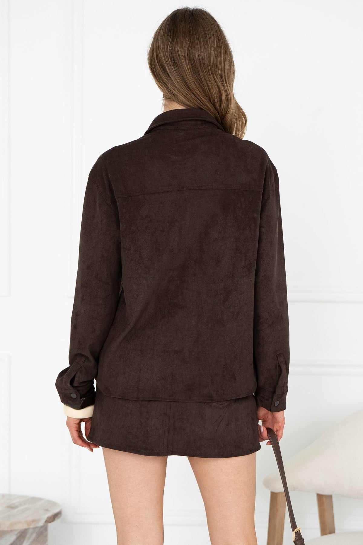 NERISSA FAUX SUEDE BUTTON UP