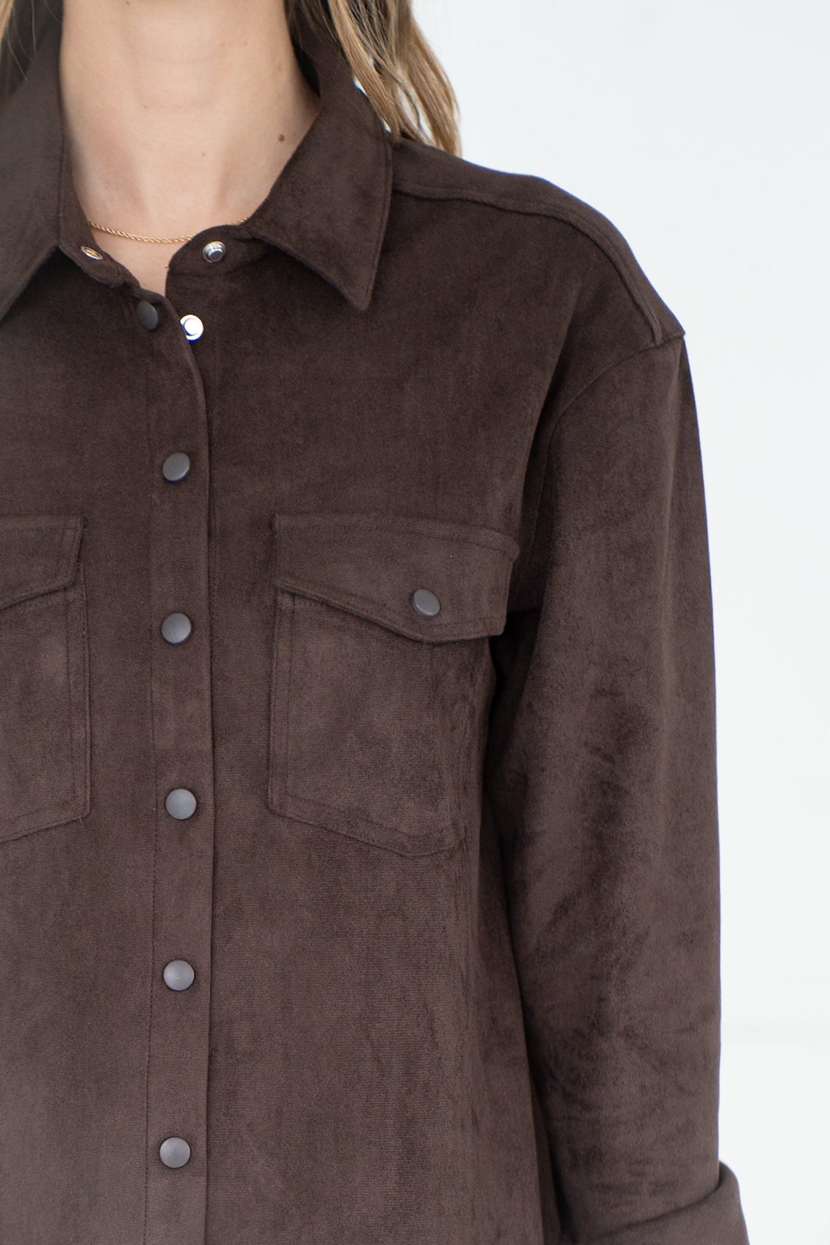 NERISSA FAUX SUEDE BUTTON UP