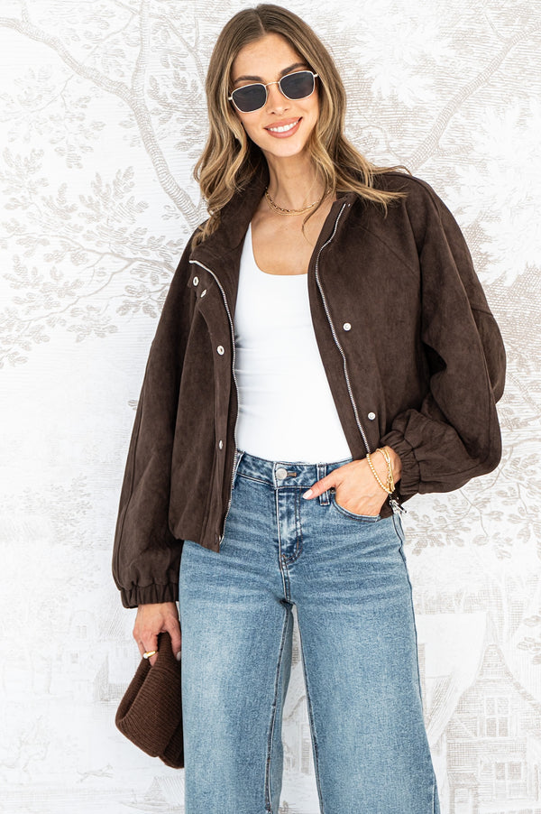 MIDNIGHT FAUX SUEDE JACKET