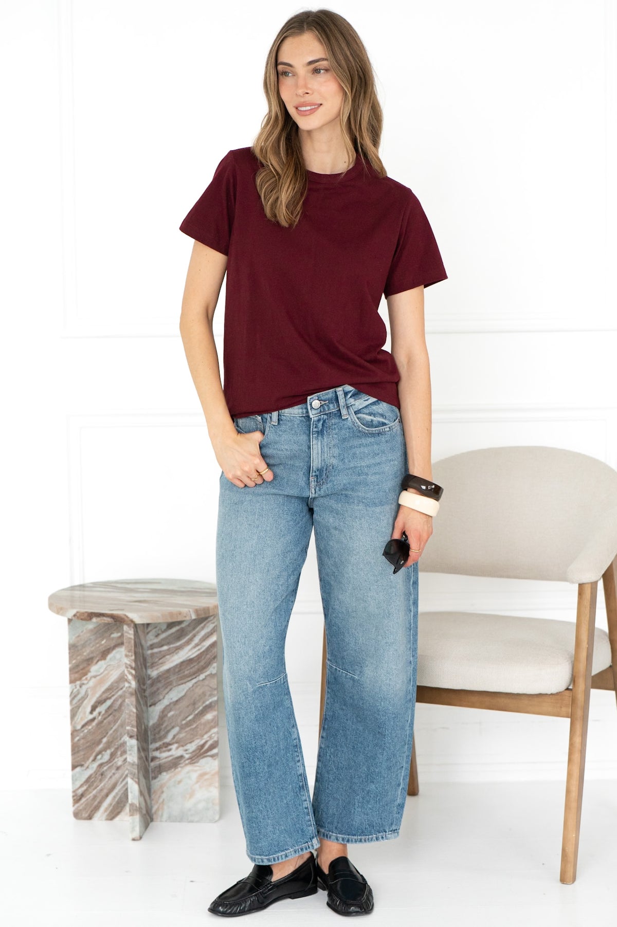 CADE COTTON TEE IN BURGUNDY