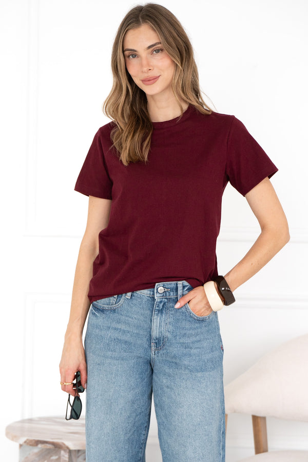 CADE COTTON TEE IN BURGUNDY